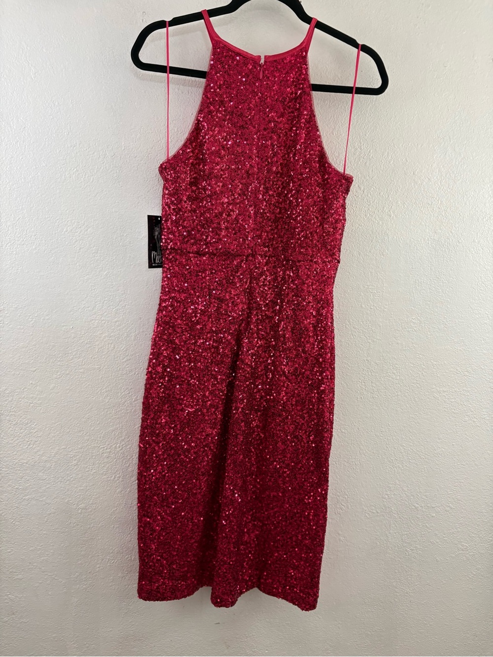 Bob Mackie Women's Sequin Sleeveless Midi Sheath Dress in Fuchsia - Picture 5 of 6